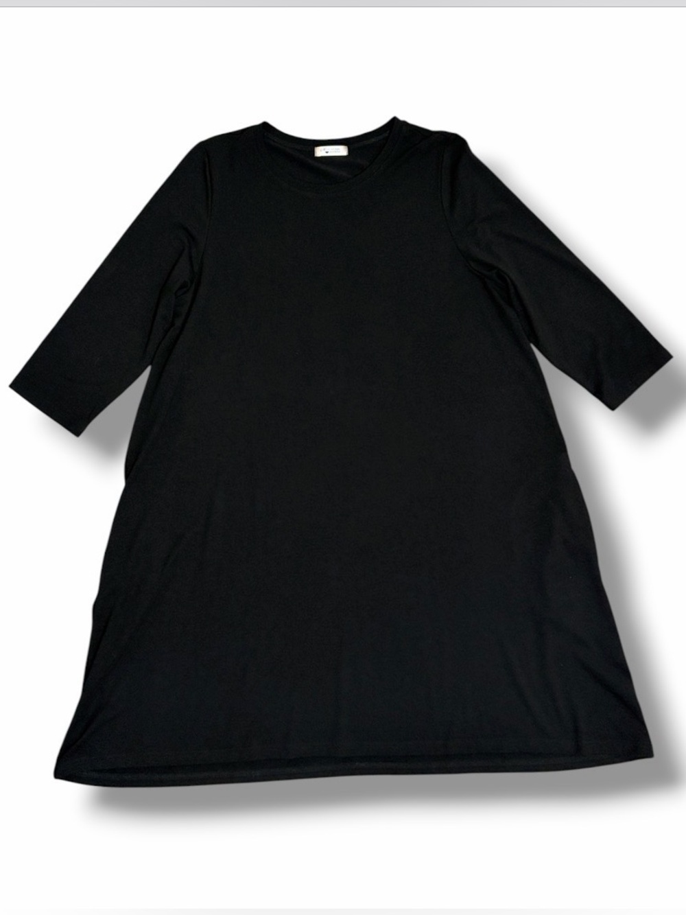 Mountain Mamas XL Swing Tunic Dress Solid Black 3/4 Sleeves Closet Staple Basic